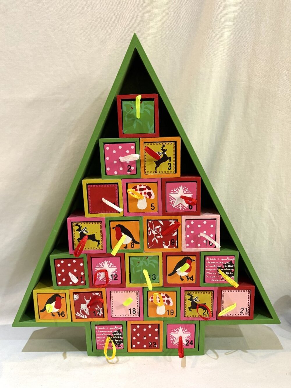 Wood Christmas Tree Drawer Advent Calendar Colorful by One Hundred 80 Degrees